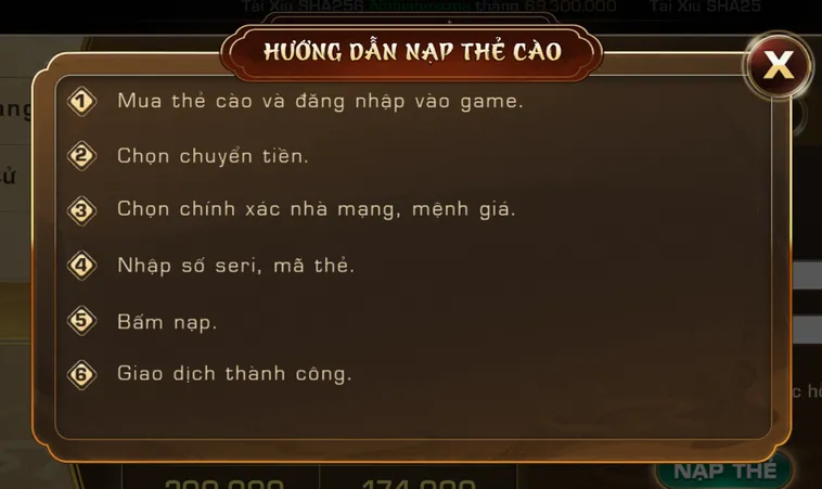Quy trình nạp tiền qua thẻ cào chuẩn xác nhanh chóng an toàn.